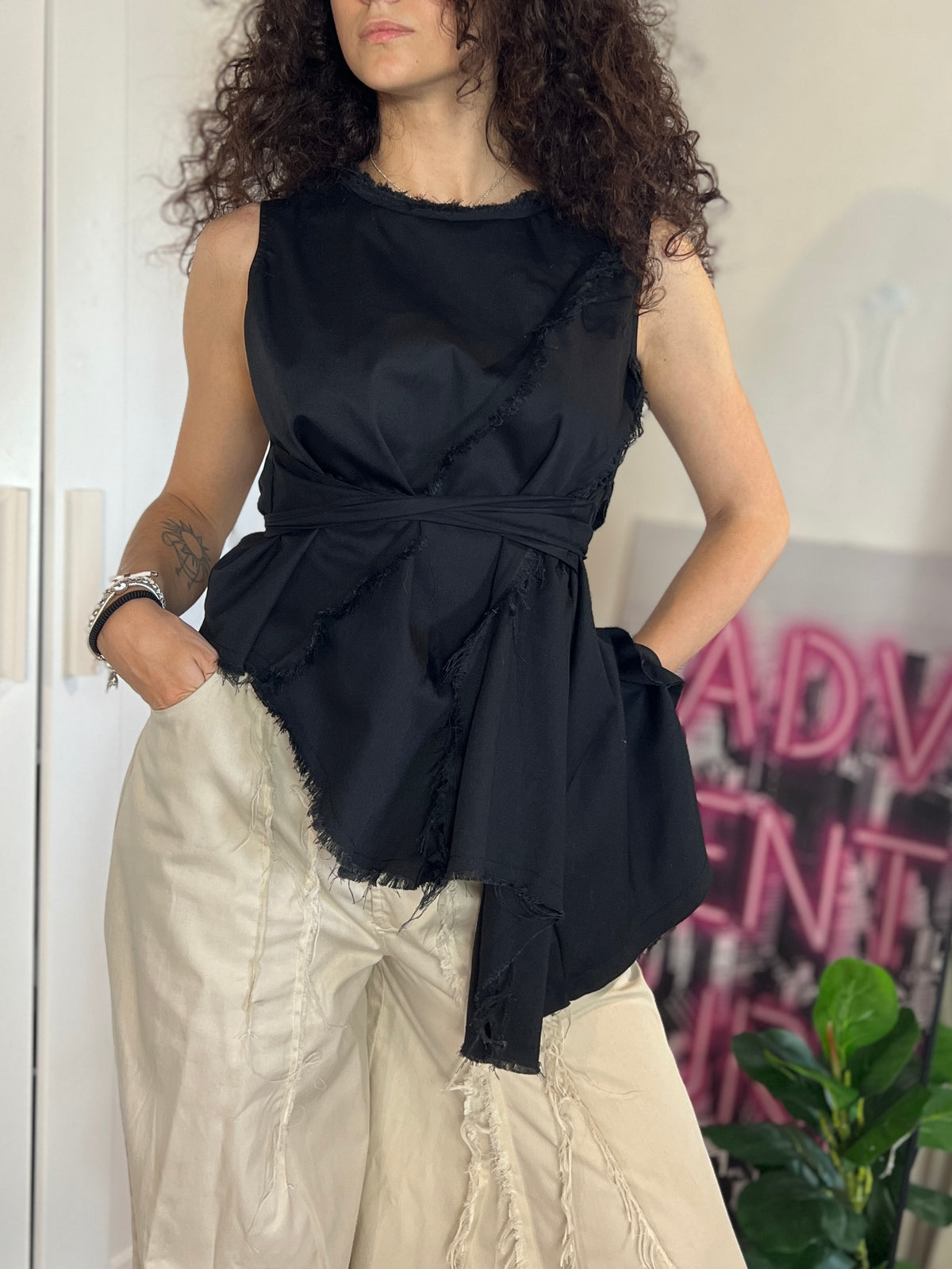 AISHA canotta in cotone nero